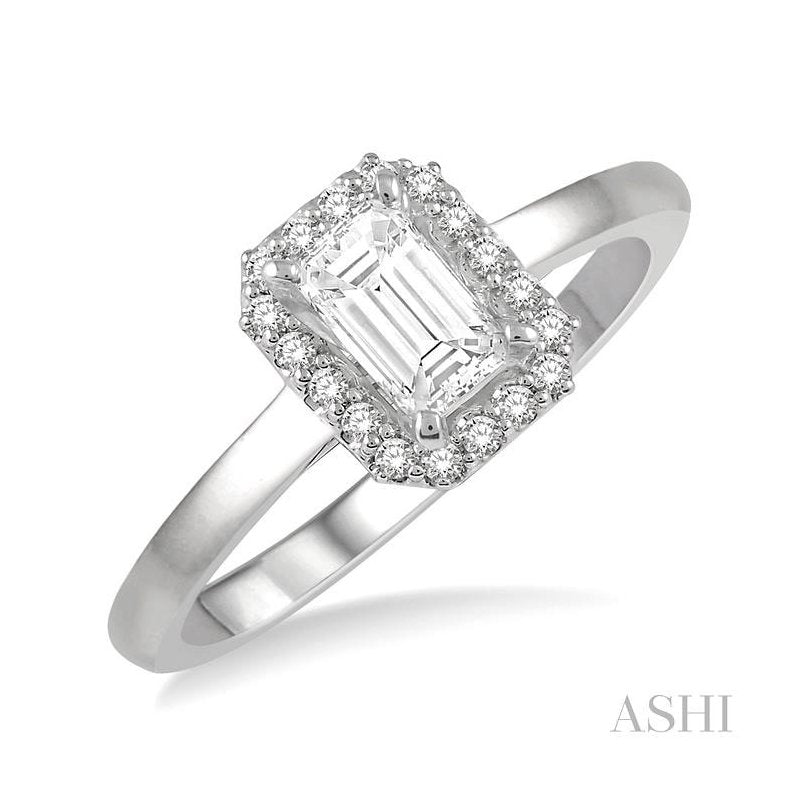 ASHI Emerald Shape Halo Diamond Engagement Ring 261L5PPFHWG-LE