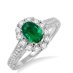 Parkplace Jewelers Oval Shape Gemstone & Halo Diamond Ring 40593PPFVEMWG