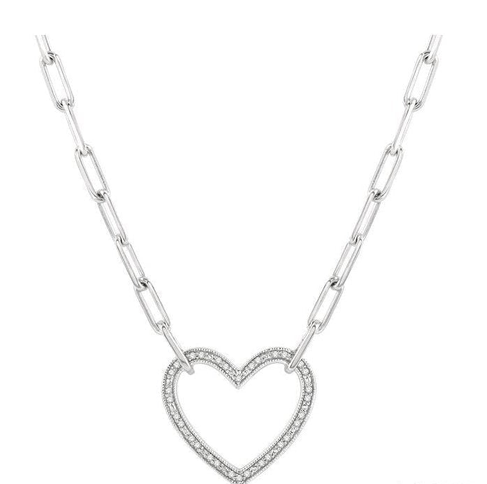 Parkplace Jewelers Silver Heart Shape Paper Clip Diamond Fashion Pendant 88888PPSSSLPD