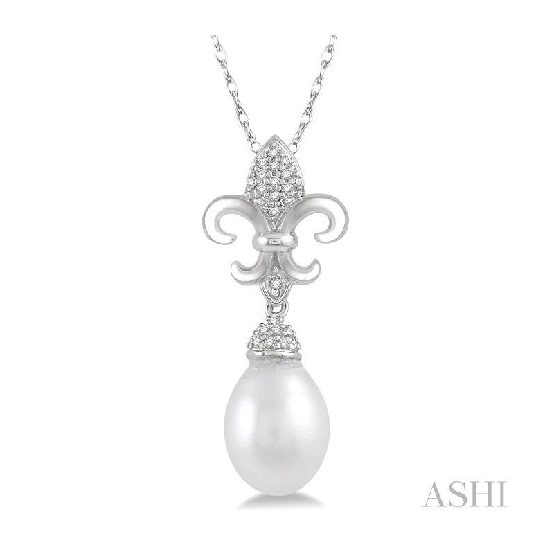 ASHI Fleur De Lis Pearl & Diamond Pendant 55848PPTSPDWPWG