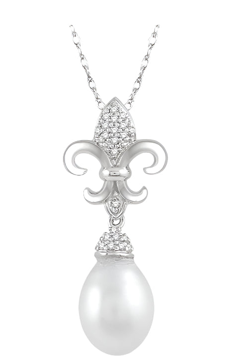 Parkplace Jewelers Fleur De Lis Pearl & Diamond Pendant 55848PPTSPDWPWG