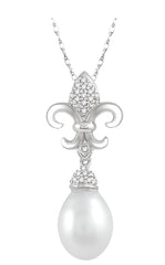 Parkplace Jewelers Fleur De Lis Pearl & Diamond Pendant 55848PPTSPDWPWG