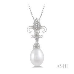 ASHI Fleur De Lis Pearl & Diamond Pendant 55848PPTSPDWPWG