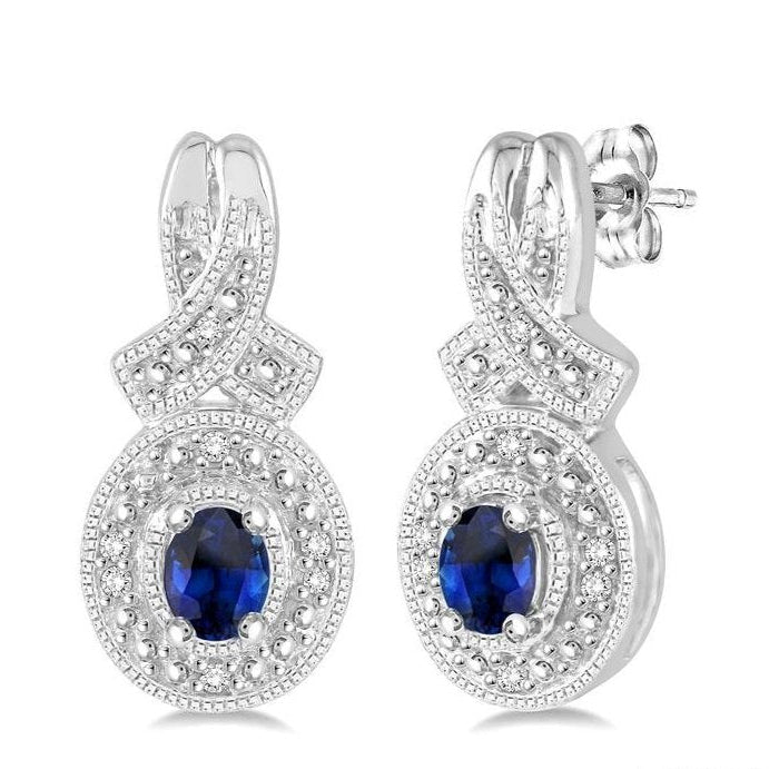 Parkplace Jewelers Silver Oval Shape Gemstone & Diamond Earrings 88529PPSSSPSLER