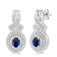 Parkplace Jewelers Silver Oval Shape Gemstone & Diamond Earrings 88529PPSSSPSLER