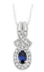Parkplace Jewelers Silver Oval Shape Gemstone & Halo Diamond Pendant 88529PPSSSPSLPD