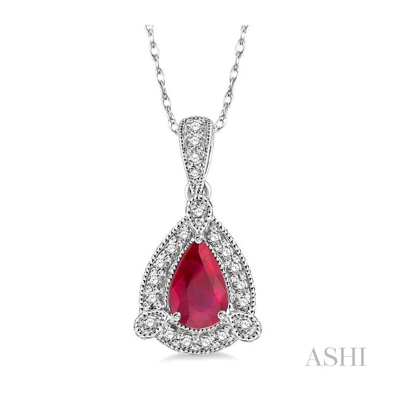 ASHI Pear Shape Gemstone & Halo Diamond Pendant 58448PPFSPDRBWG