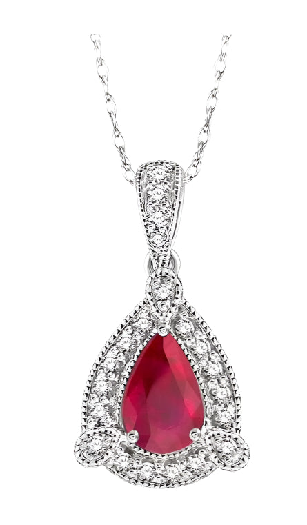 Parkplace Jewelers Pear Shape Gemstone & Halo Diamond Pendant 58448PPFSPDRBWG