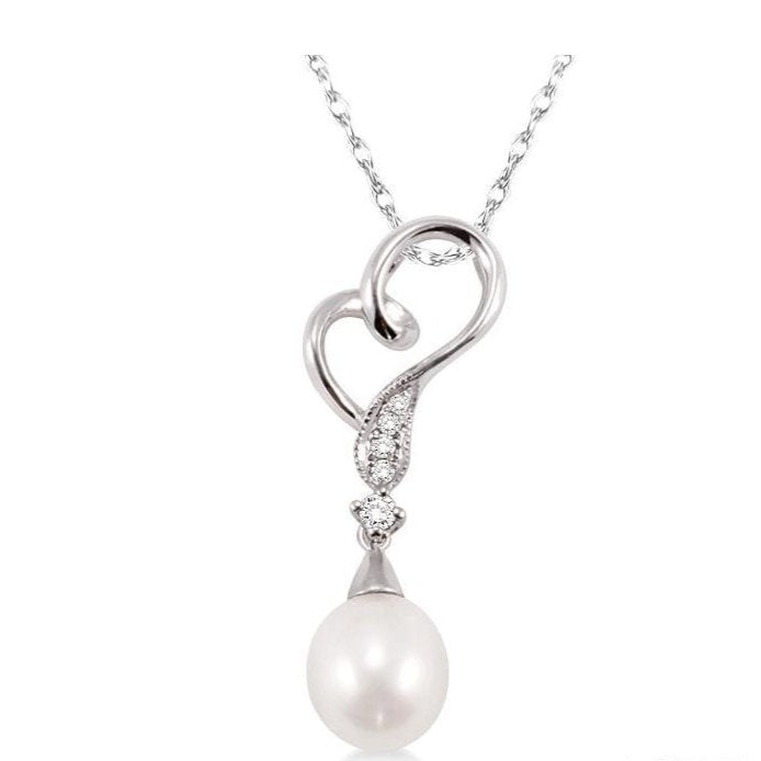 Parkplace Jewelers Heart Shape Pearl & Diamond Fashion Pendant 56679PPFXPDWG