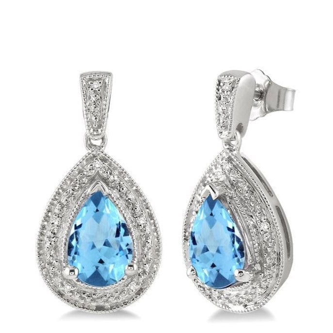 Parkplace Jewelers Silver Pear Shape Gemstone & Diamond Earrings 88118PPSSBTSLER
