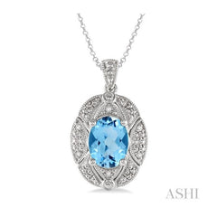 ASHI Silver Oval Shape Gemstone & Diamond Pendant 88519PPSSBTSLPD