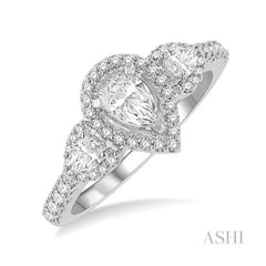 ASHI Pear Shape Past Present & Future Halo Diamond Engagement Ring 245M1PPFHWG-LE