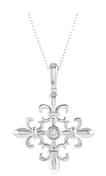 Parkplace Jewelers Silver Fleur De Lis Diamond Fashion Pendant 88789PPSSSLPD