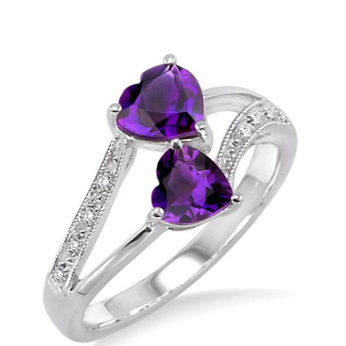 Parkplace Jewelers Twin Heart Shape Gemstone & Diamond Fashion Ring 51399PPFXAMWG