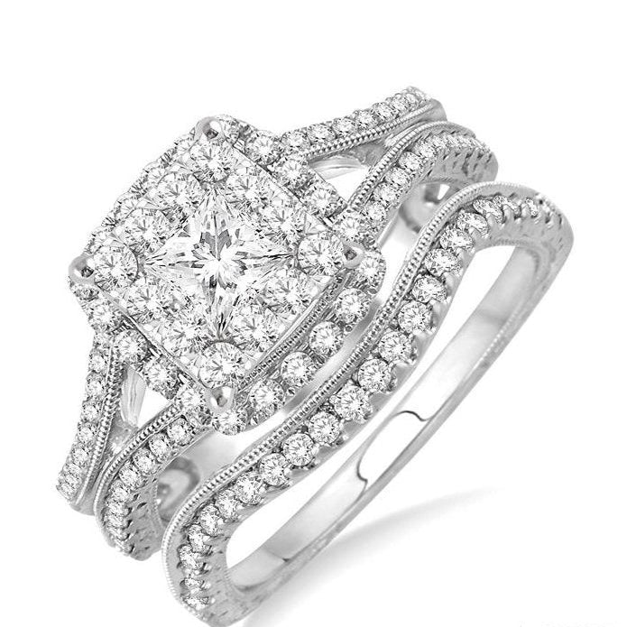 Parkplace Jewelers Princess Shape Halo Lovebright Diamond Wedding Set 15241PPFHWG-WS