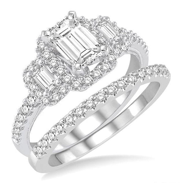 Parkplace Jewelers Emerald Shape Halo Diamond Wedding Set 243C0PPFHWG-WS-1.10