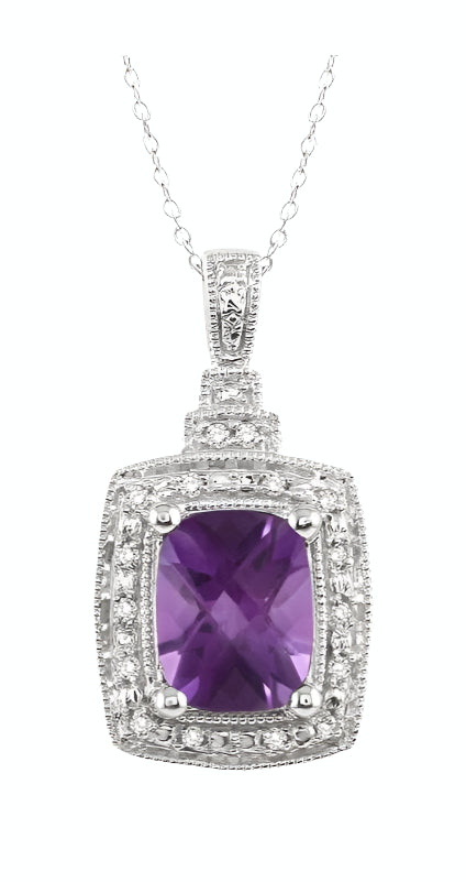 Parkplace Jewelers Silver Cushion Shape Gemstone & Diamond Pendant 88108PPSSAMSLPD