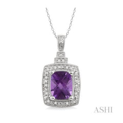 ASHI Silver Cushion Shape Gemstone & Diamond Pendant 88108PPSSAMSLPD