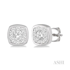 ASHI Cushion Shape Lovebright Essential Diamond Stud Earrings 919B5PPFHERWG