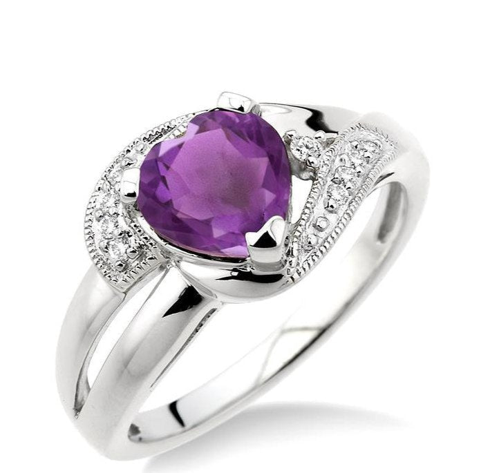 Parkplace Jewelers Silver Heart Shape Gemstone & Diamond Fashion Ring 88179PPSSAMSLRG