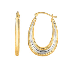 Two-tone Gold Diamond Cut/ Textured Fancy Hoops Earring