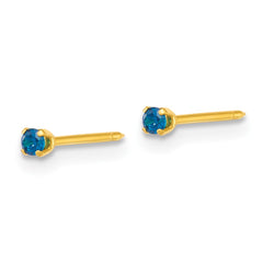 1063E Inverness Stainless Steel 24k Gold-plated 2mm Blue CZ Stud Post Piercing Earrings