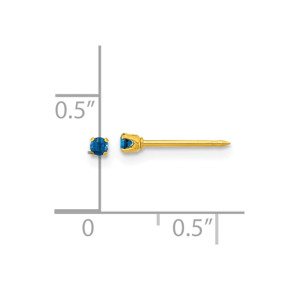 1063E Inverness Stainless Steel 24k Gold-plated 2mm Blue CZ Stud Post Piercing Earrings
