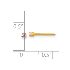 1064E Inverness Stainless Steel 24k Gold-plated 2mm Pink CZ Stud Post Piercing Earrings