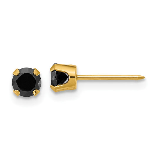 1085E Inverness 14k Polished 4mm Black CZ Stud Post Piercing Earrings