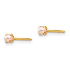 109E Inverness 14k 3mm Pink Simulated Pearl Post Earrings