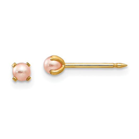 109E Inverness 14k 3mm Pink Simulated Pearl Post Earrings