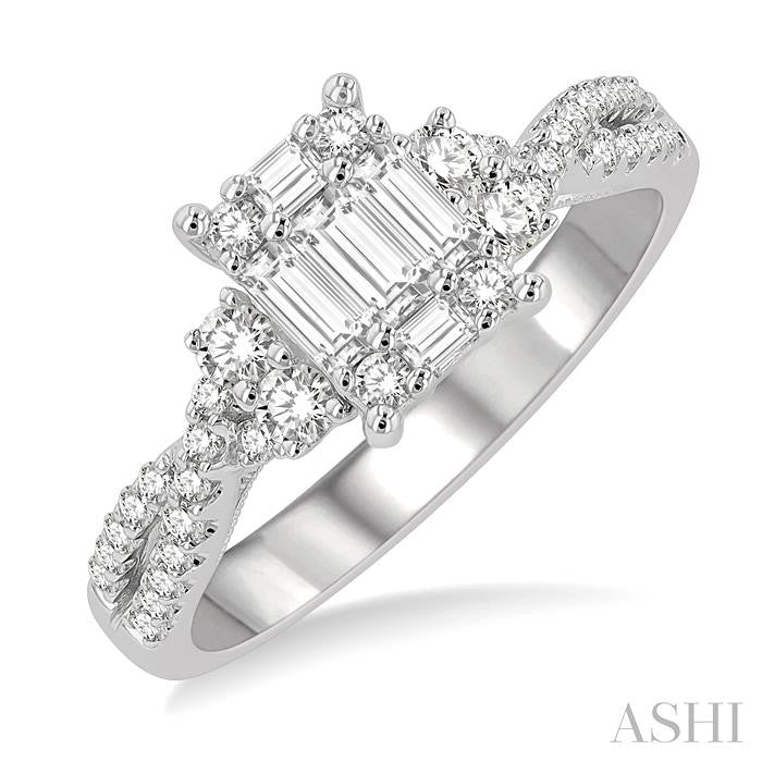 ASHI Emerald Shape Fusion Diamond Engagement Ring 110E2PPFHWG