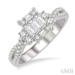 ASHI Emerald Shape Fusion Diamond Engagement Ring 110E2PPFHWG