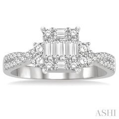 ASHI Emerald Shape Fusion Diamond Engagement Ring 110E2PPFHWG