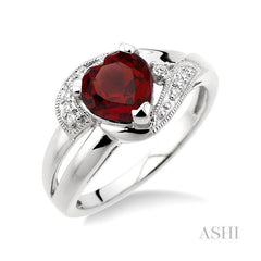 ASHI Silver Heart Shape Gemstone & Diamond Fashion Ring 88179PPSSGTSLRG