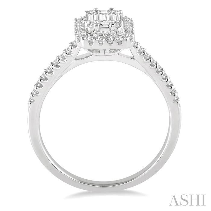ASHI Emerald Shape Halo Fusion Diamond Engagement Ring 112A3PPFGWG