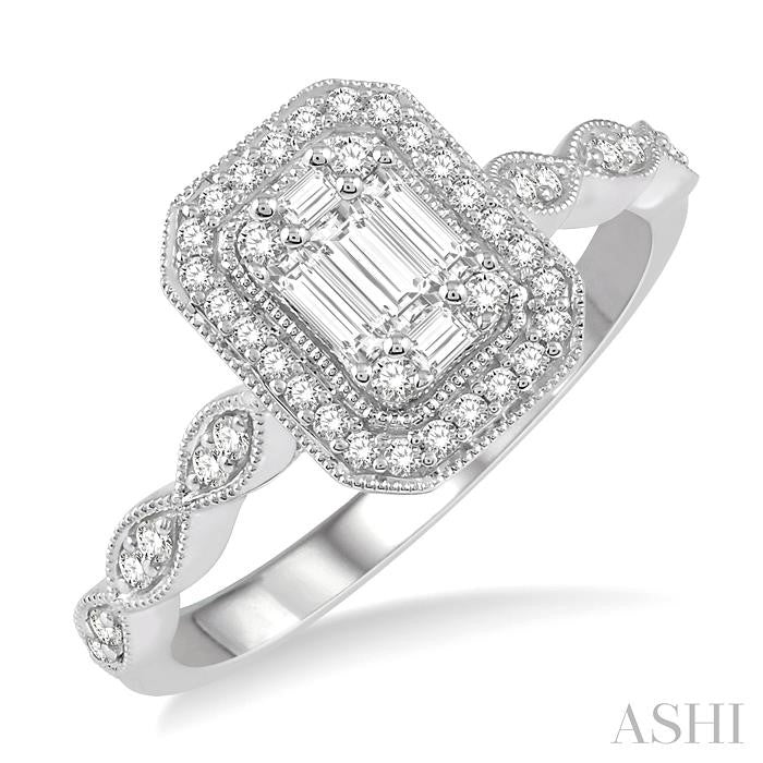 ASHI Emerald Shape Halo Fusion Diamond Engagement Ring 113A5PPFGWG