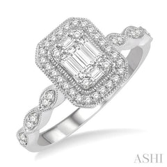 ASHI Emerald Shape Halo Fusion Diamond Engagement Ring 113A5PPFGWG