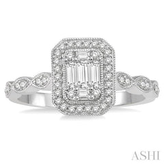 ASHI Emerald Shape Halo Fusion Diamond Engagement Ring 113A5PPFGWG
