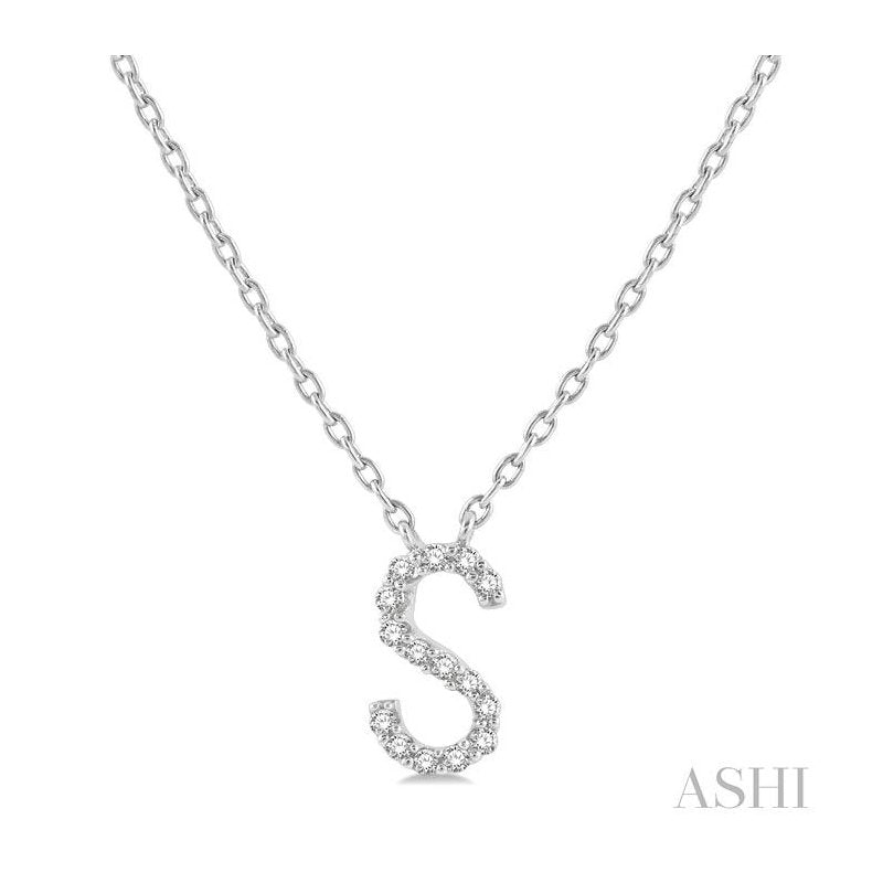 ASHI Block 'S' Initial Diamond Pendant 912F9PPTSPDWG-S