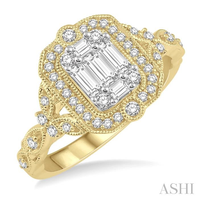 ASHI Emerald Shape Halo Fusion Diamond Engagement Ring 118B3PPFRYW