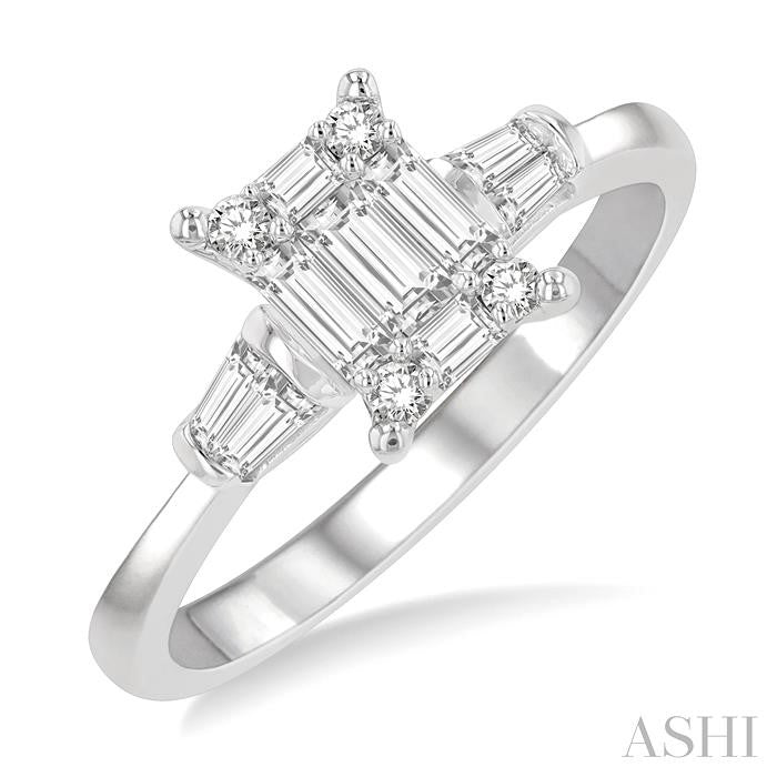 ASHI Emerald Shape Fusion Diamond Engagement Ring 119C3PPFGWG