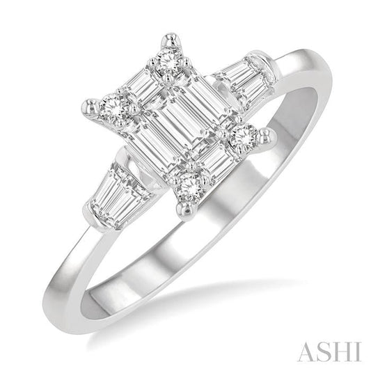 ASHI Emerald Shape Fusion Diamond Engagement Ring 119C3PPFGWG