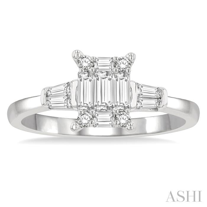 ASHI Emerald Shape Fusion Diamond Engagement Ring 119C3PPFGWG