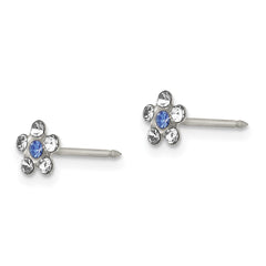 119E Inverness Stainless Steel Clear & Blue Crystal Post Flower Earrings