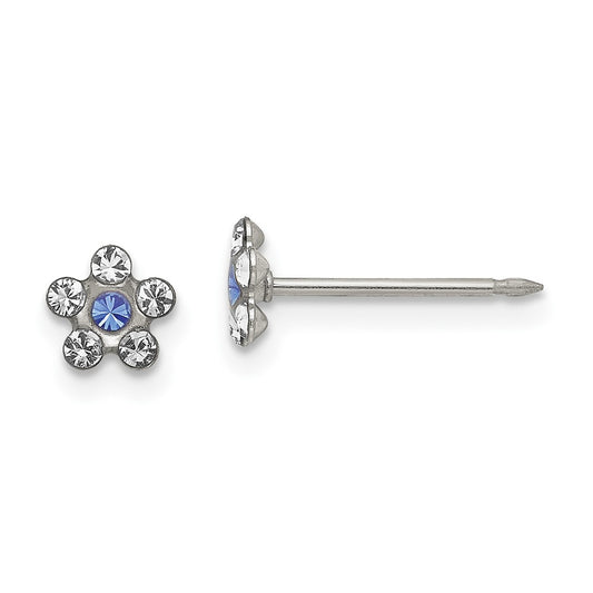 119E Inverness Stainless Steel Clear & Blue Crystal Post Flower Earrings
