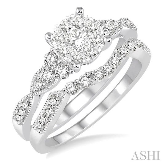 ASHI Round Shape Lovebright Diamond Wedding Set 121D2PPFVWG-WS