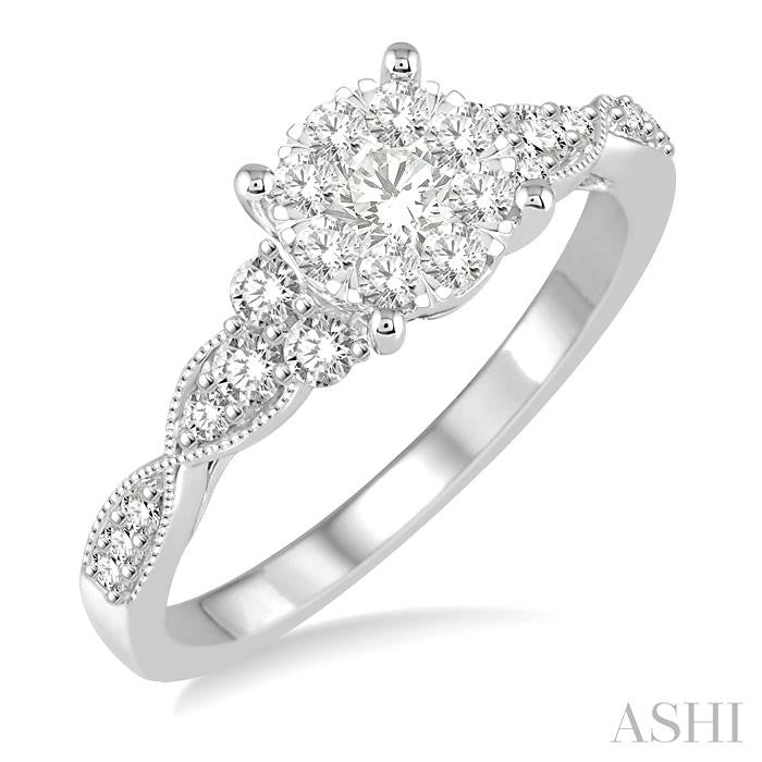 ASHI Round Shape Lovebright Diamond Engagement Ring 121D3PPFGWG-LE