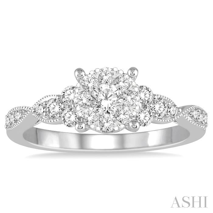 ASHI Round Shape Lovebright Diamond Engagement Ring 121D3PPFGWG-LE