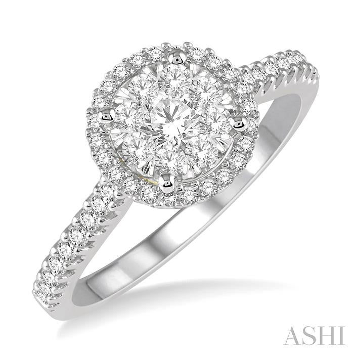 ASHI Round Shape Halo Lovebright Essential Diamond Engagement Ring 124F3PPFGWY